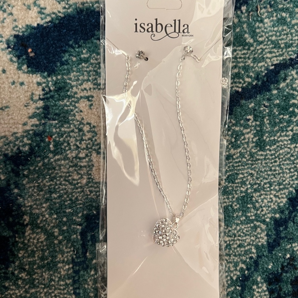 Silver-tone Earrings Necklace with Heart Pendant
